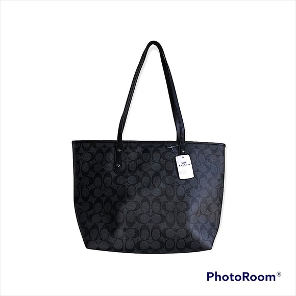 COACH Sig City Zip Tote Black/Gray Shoulder Purse NWT - Picture 2 of 2